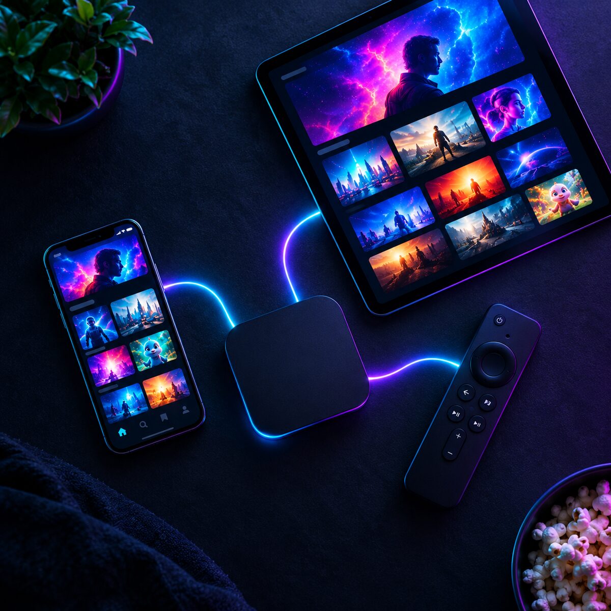 Téléphone, tablette, boîtier et télécommande compatibles GLOBAL4K