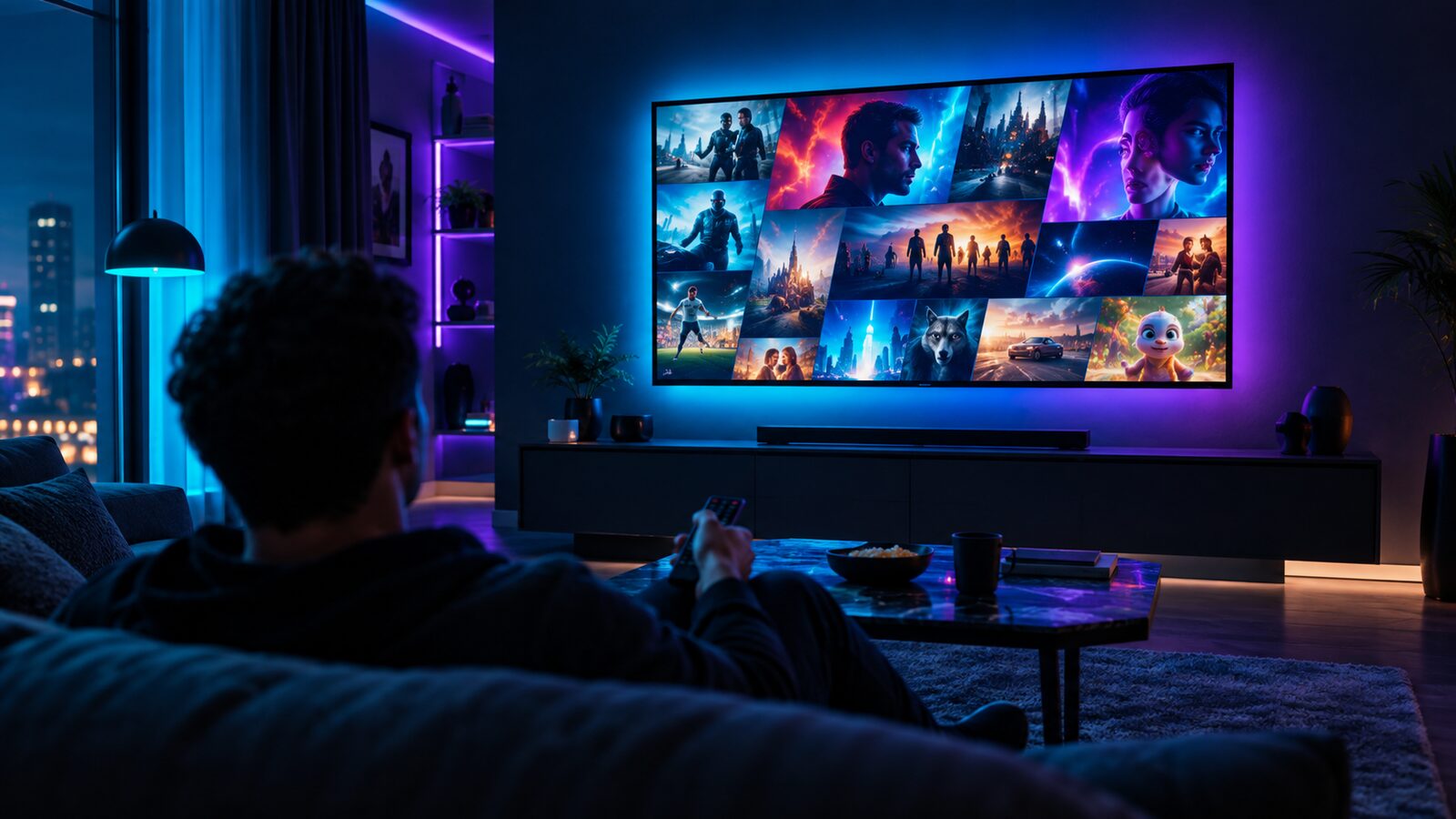 GLOBAL4K en direct sur un grand écran, dans un salon
